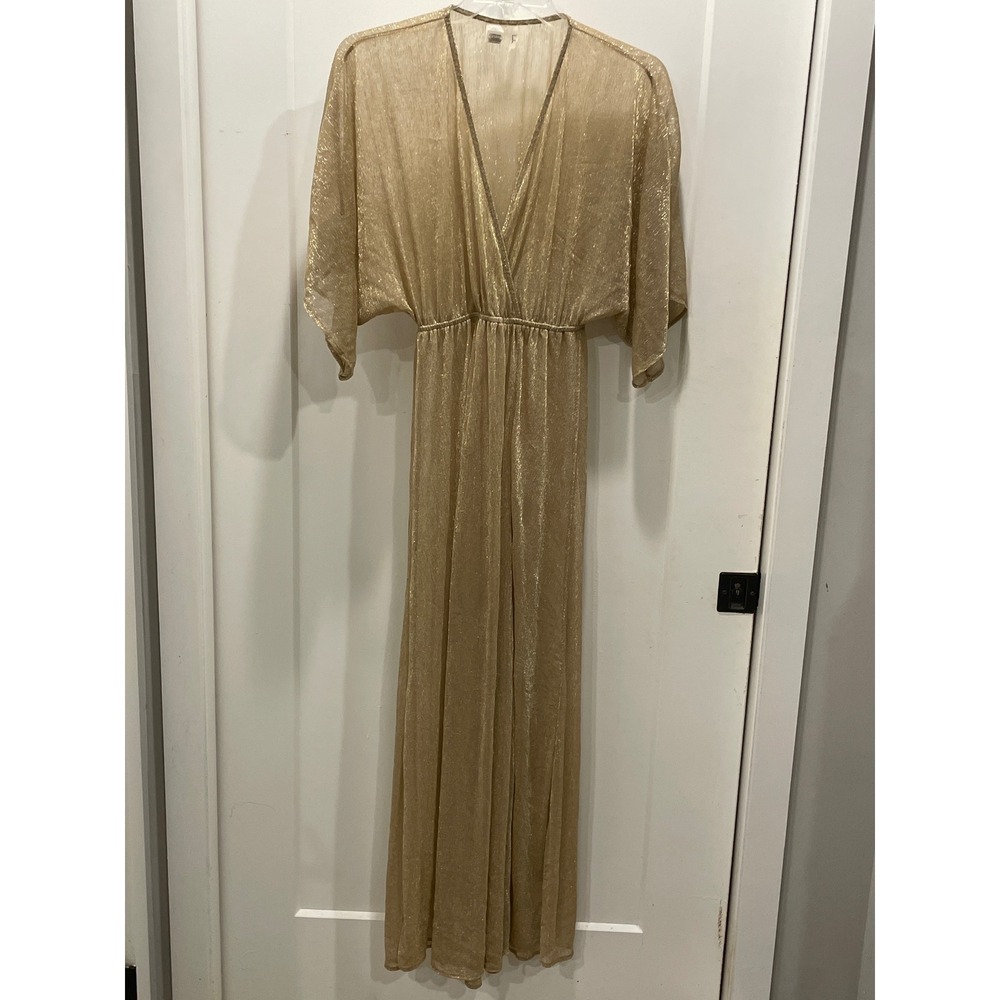 Y2K Womens Sheer Dress Maxi Boho Glam Evening Metallic Shimmer Holiday S